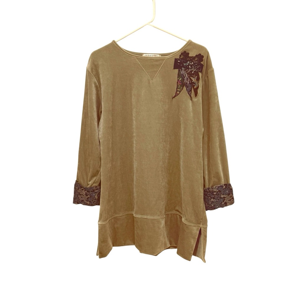 Velvet Green Tunic Brocade Cuffs Art to Wear Lagenlook Whimsigoth Art to Wear XL